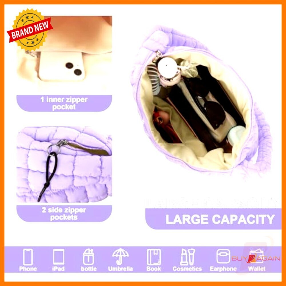 Quilted Puffer Tote Hobo Crossbody Shoulder Bag Lightweight Nylon - Picture 4 of 7